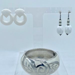 Handmade long drop white earrings pearls bridal